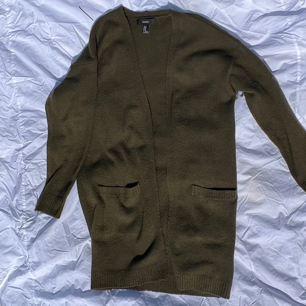 Green cardigan sweater